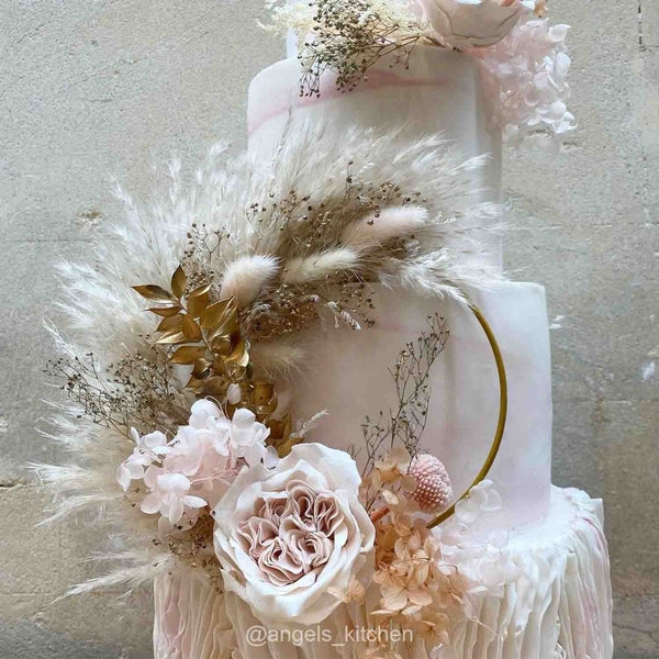 Pink & Antique Gold Dried Flower Ring 14cm (Without Stem)
