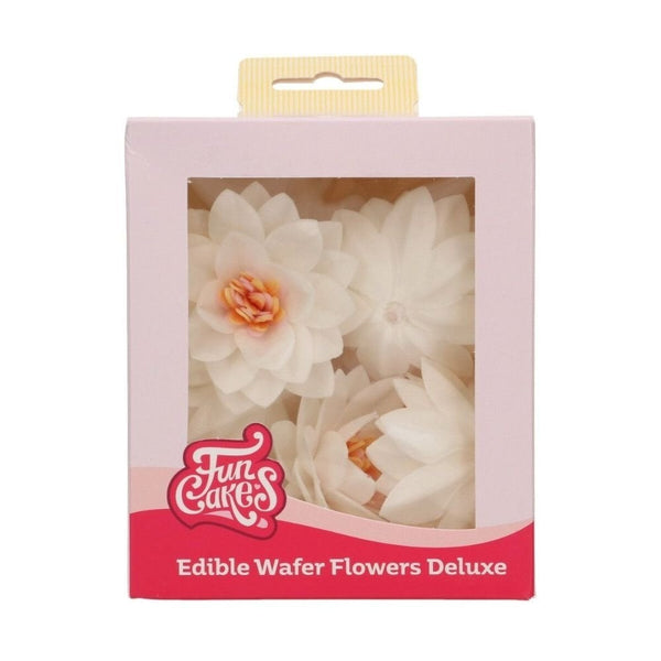 White Medium Lotus Deluxe Wafer Flowers Pack Of 10