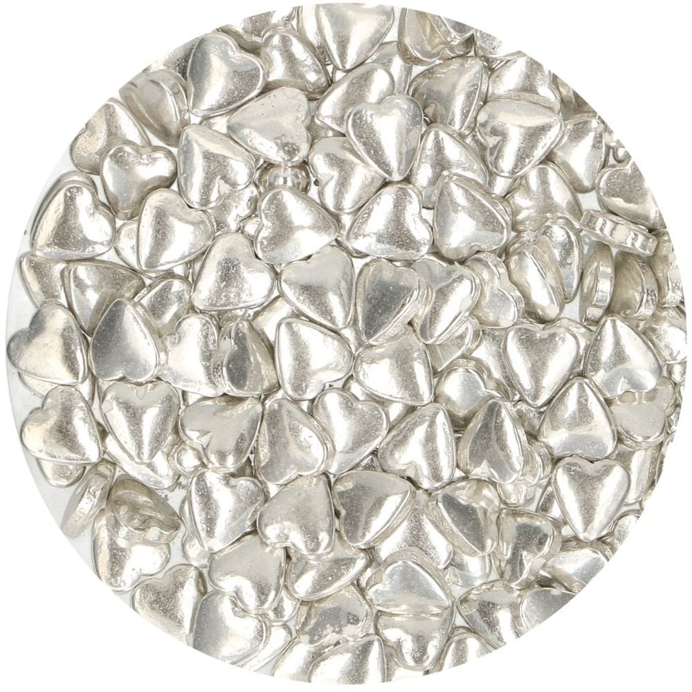 Metallic Silver Sugar Hearts Sprinkles 80g