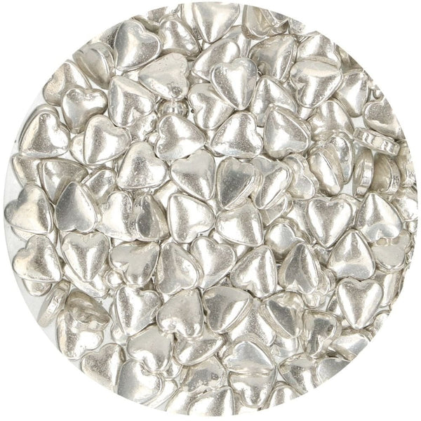 Metallic Silver Sugar Hearts Sprinkles 80g