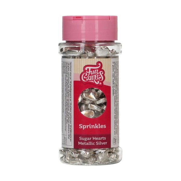 Metallic Silver Sugar Hearts Sprinkles 80g