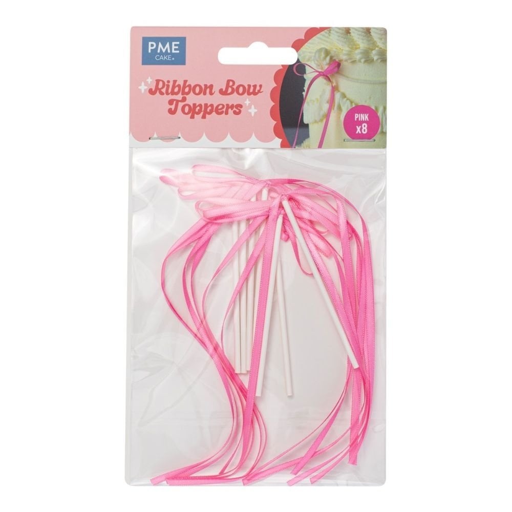 Pink Ribbon Bow Topper x 8