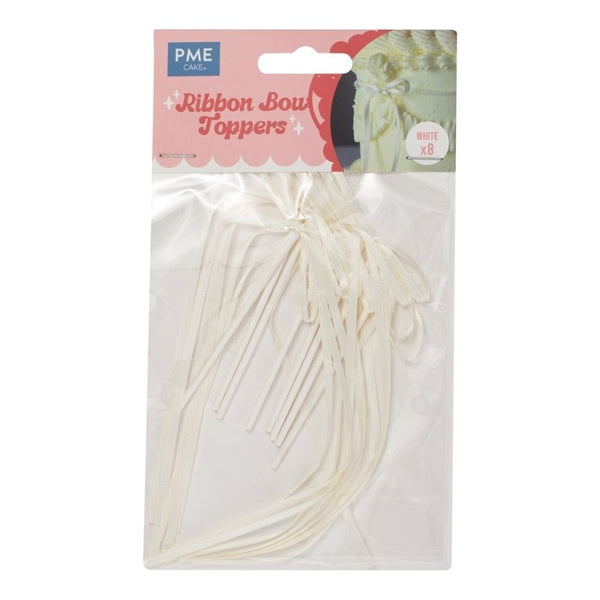 White Ribbon Bow Topper x 8