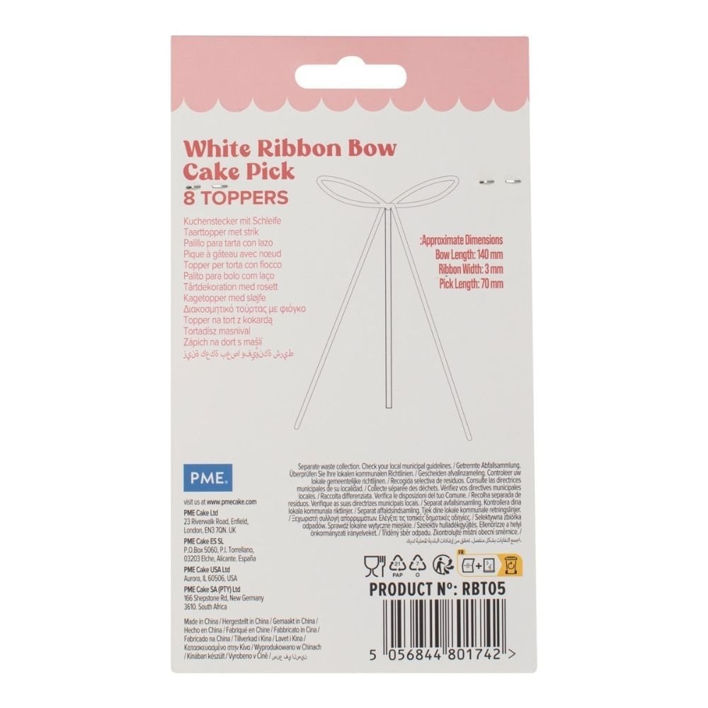 White Ribbon Bow Topper x 8
