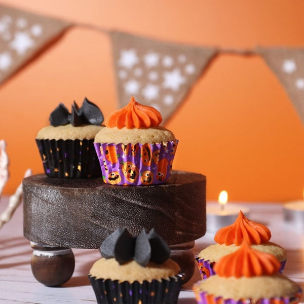 Pumpkin Party Mini Halloween Foil-Lined Cupcake Cases x 60