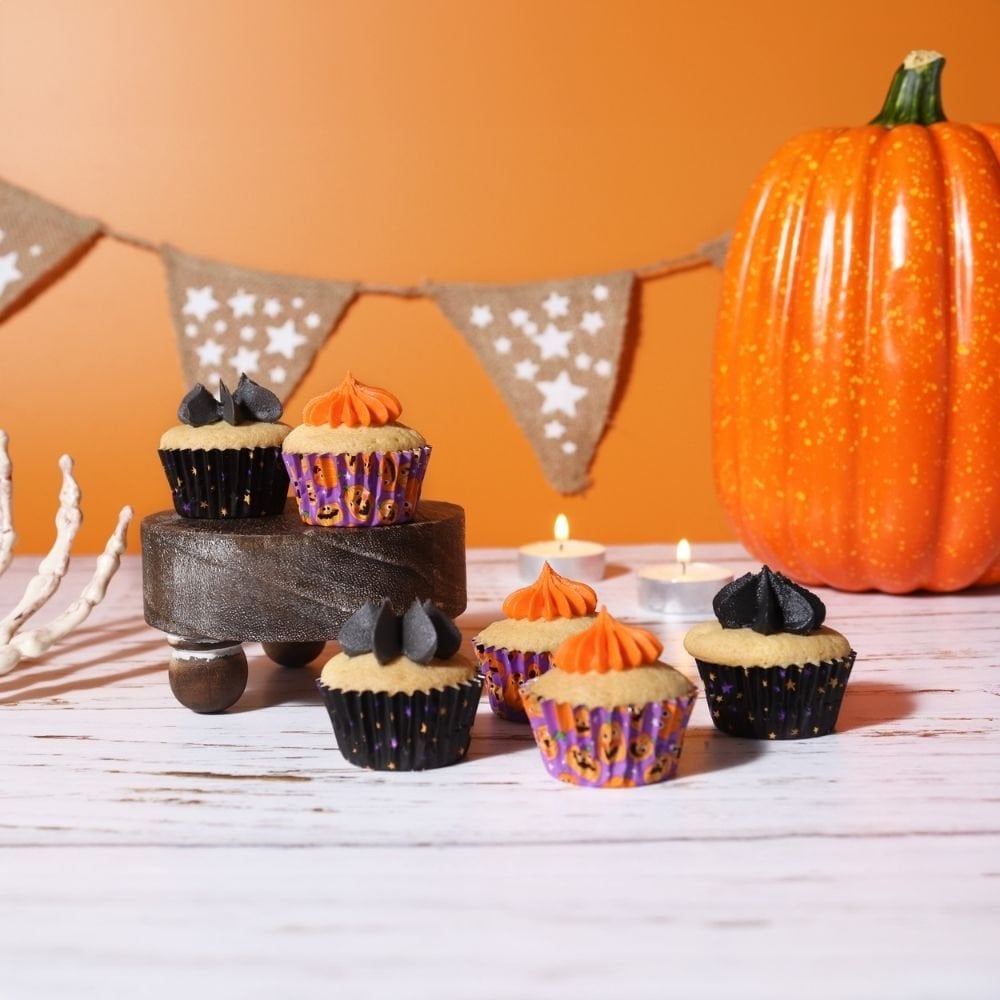 Pumpkin Party Mini Halloween Foil-Lined Cupcake Cases x 60