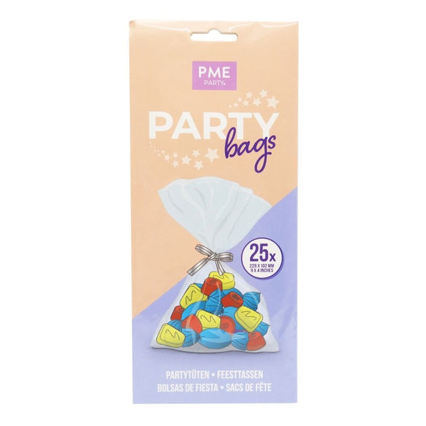 Clear Party Bags With Silver Twist Ties Pack Of 25