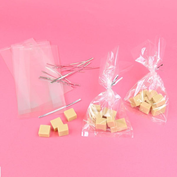 Clear Party Bags With Silver Twist Ties Pack Of 25