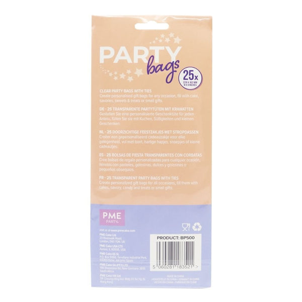 Clear Party Bags With Silver Twist Ties Pack Of 25