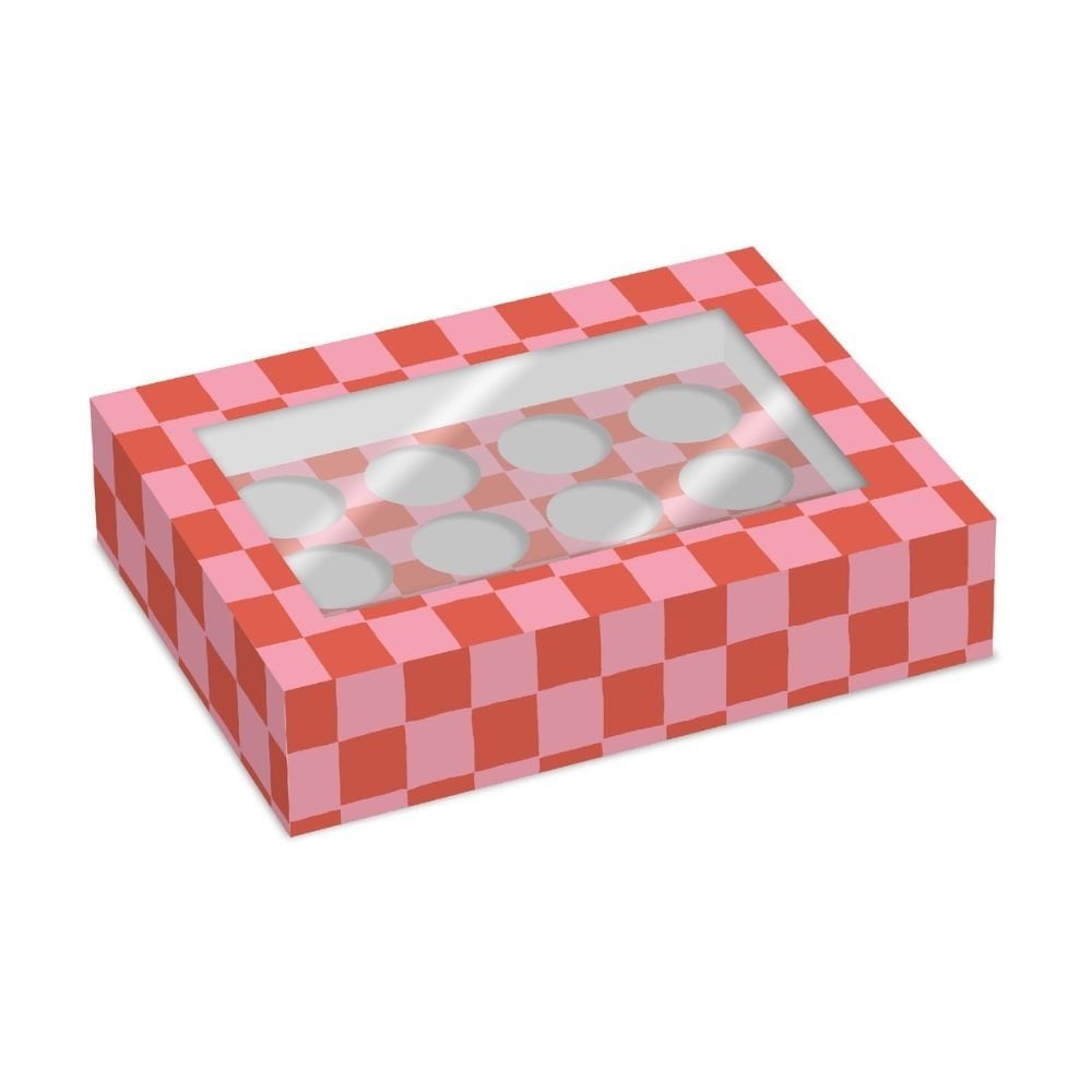 Red & Pink Checkerboard Cupcake Box Pack Of 2