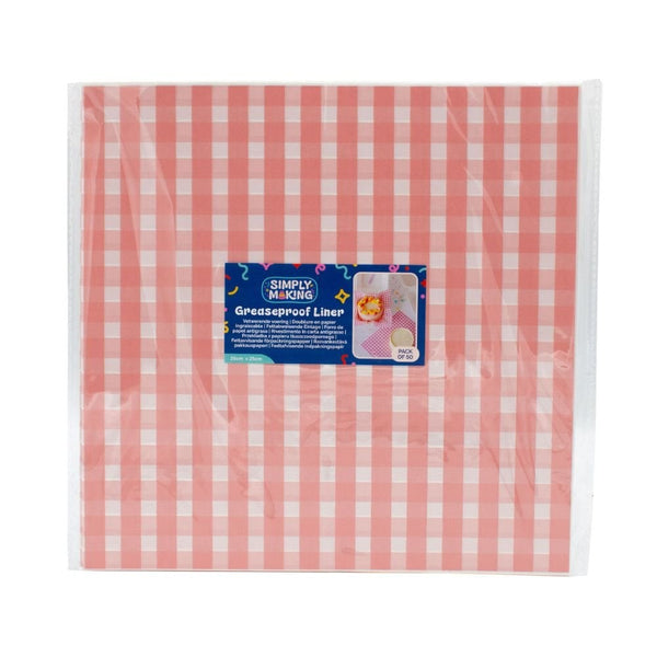 Pink Gingham Printed Greaseproof Liners x 50