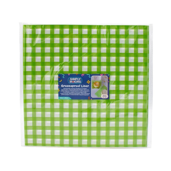 Green Gingham Printed Greaseproof Liners x 50
