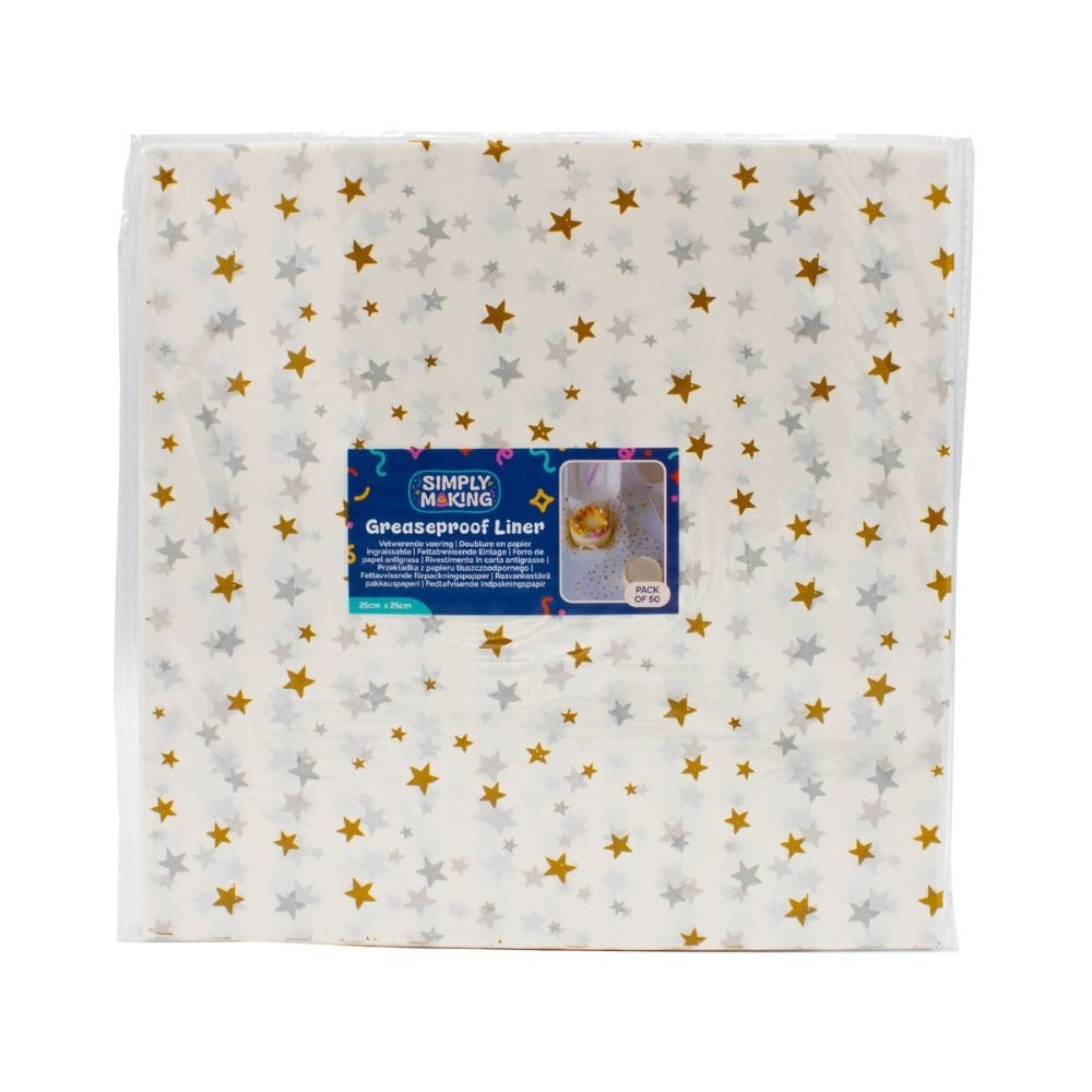 Gold & Silver Stars Printed Greaseproof Liners x 50