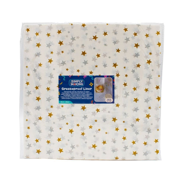 Gold & Silver Stars Printed Greaseproof Liners x 50