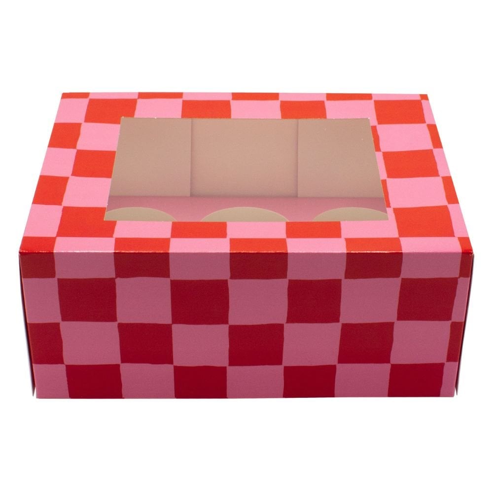 Red & Pink Checkerboard Cupcake Box Pack Of 2