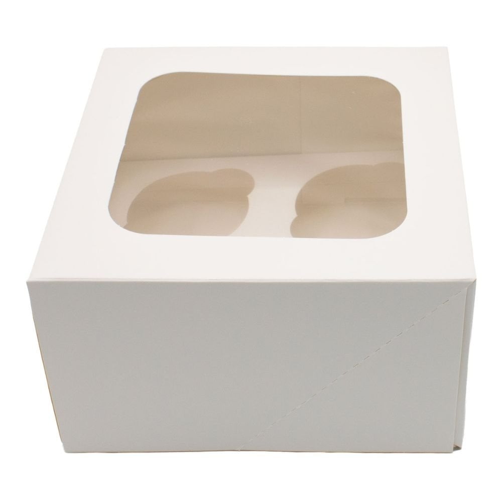4" Deep White Cupcake Box With Window