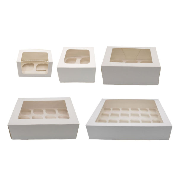 4" Deep White Cupcake Box With Window