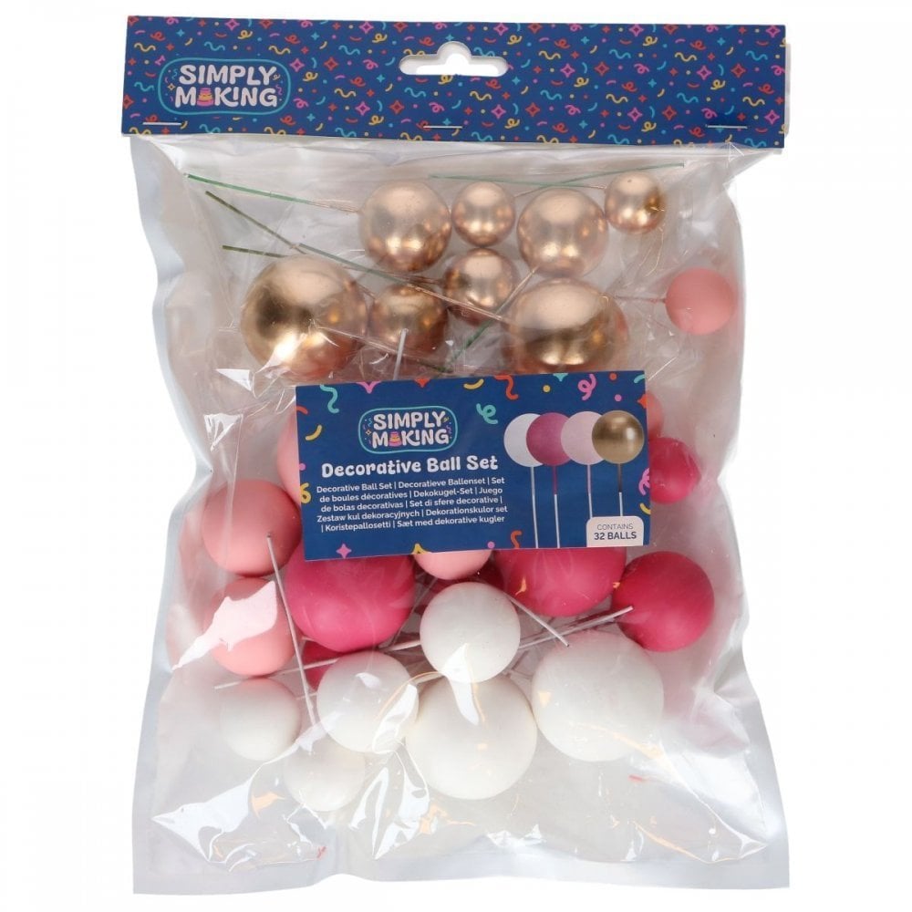Hot Pink Ombre & Gold Decorative Ball Set