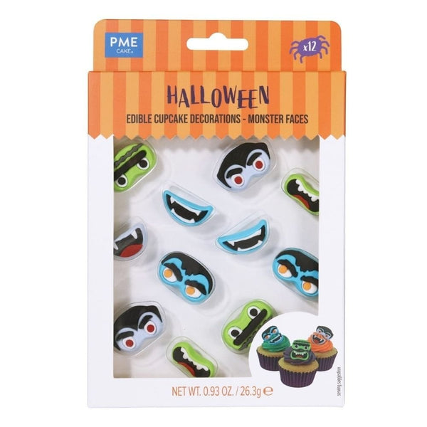 Monster Faces Halloween Edible Cake Decorations Set of 12