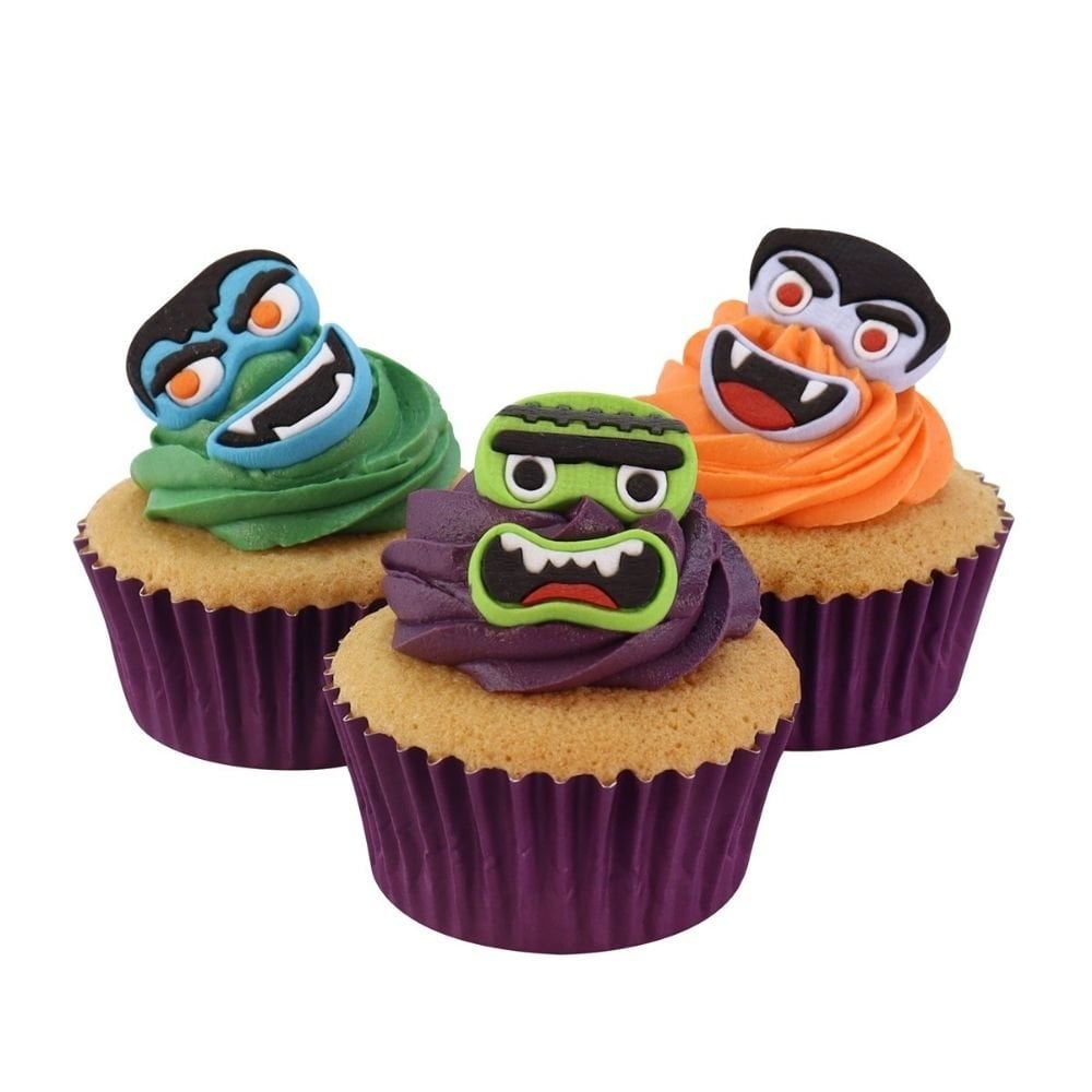 Monster Faces Halloween Edible Cake Decorations Set of 12
