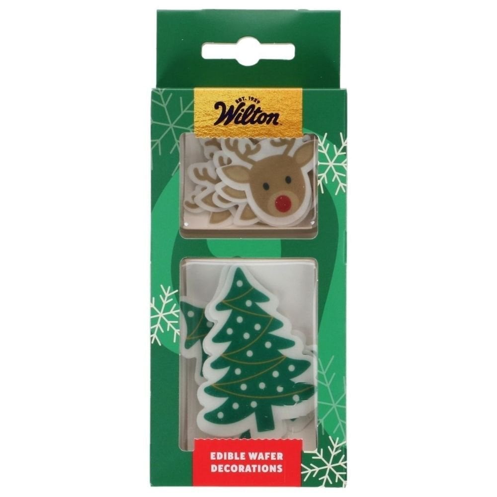 Reindeer & Christmas Tree Edible Wafer Decorations Set of 9