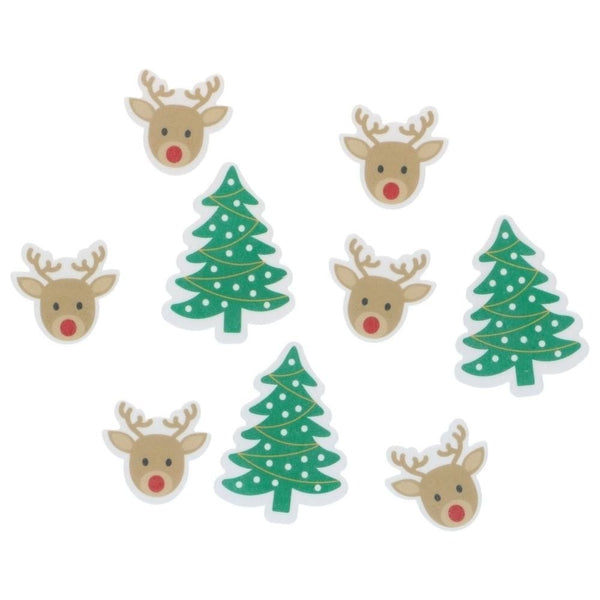 Reindeer & Christmas Tree Edible Wafer Decorations Set of 9