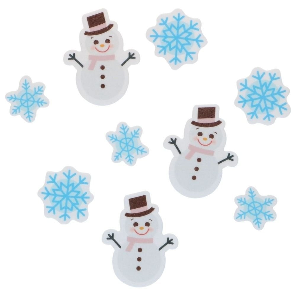 Snowmen & Snowflakes Edible Wafer Decorations Set of 9